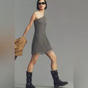 ANTHROPOLOGIE Sunday in Brooklyn One-Shoulder Mesh Mini Dress EUC Size Large